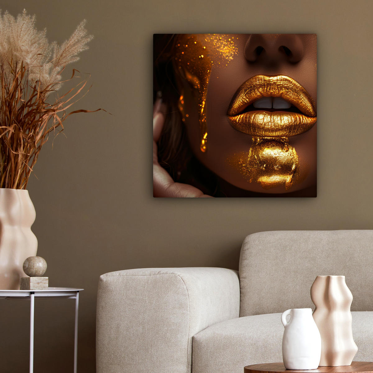 LEINWANDBILD Frau - Gold - Luxus - Porträt 50x50 cm - Goldfarben, Textil (50/50cm) - MuchoWow