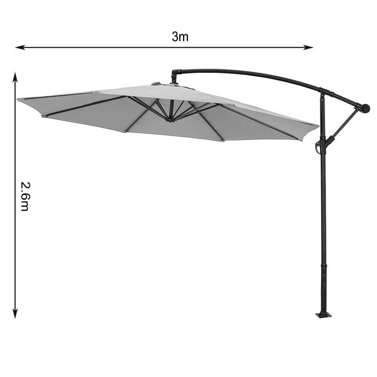AMPELSCHIRM aus Polyester Metall in Hellgrau mit befüllbarer Kunststoff-Sockel und Kreuzständer drehbar 360° neigbar 60° 3 x 2.6m - Grau, Metall (300/240cm) - Livingandhome