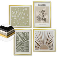 WANDBILDER 4er Set - 50x50 cm & 40x60 cm Goldrahmen - Pflanzenmotive in gedeckten Farben - Goldfarben, Kunststoff (50/50cm) - ArtPrintCave