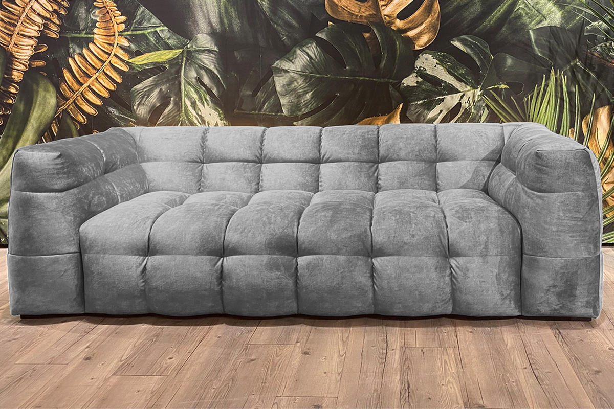 SOFA RIO Hellgrau Velvet - Hellgrau/Schwarz, Textil (207/68/105cm) - KAWOLA