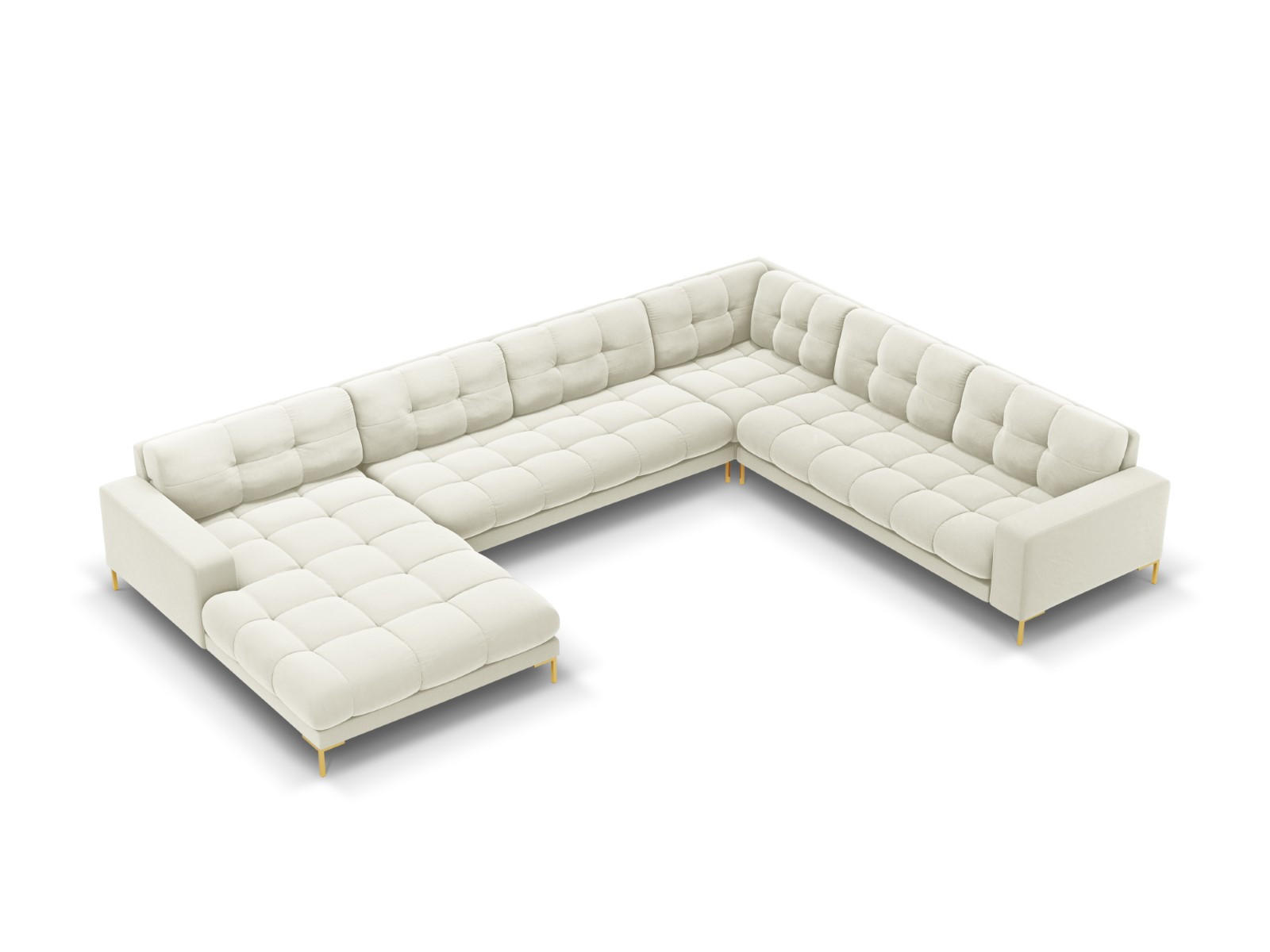 PANORAMASOFA rechts Mamaia aus Samt leichtes beige 7 Sitzplätze - Creme, Textil (256/75/327cm) - Micadoni
