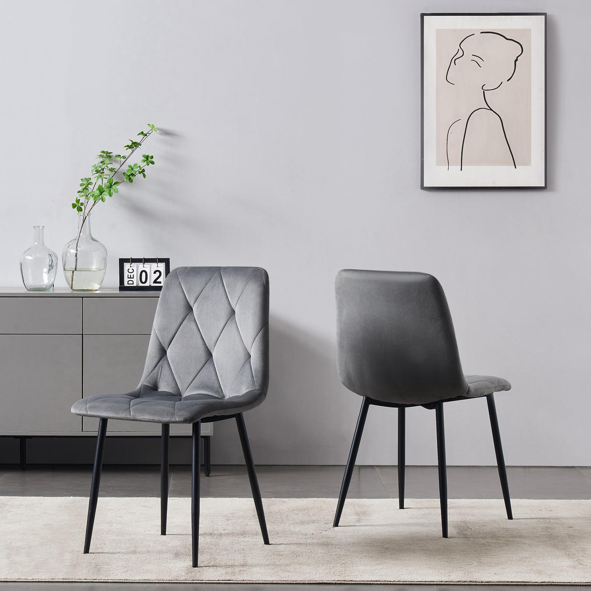 STUHL VICKA Grau 2 Stück - Grau, Textil/Metall (44/85/55cm) - B&D Home