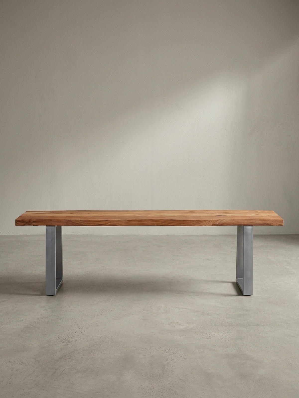 ESSZIMMERBANK Massivholz Metall Baumkante Chromgestell, Akazie 160x40x46 cm - Silberfarben/Braun, Holz/Metall (160/46/40cm) - KADIMA DESIGN