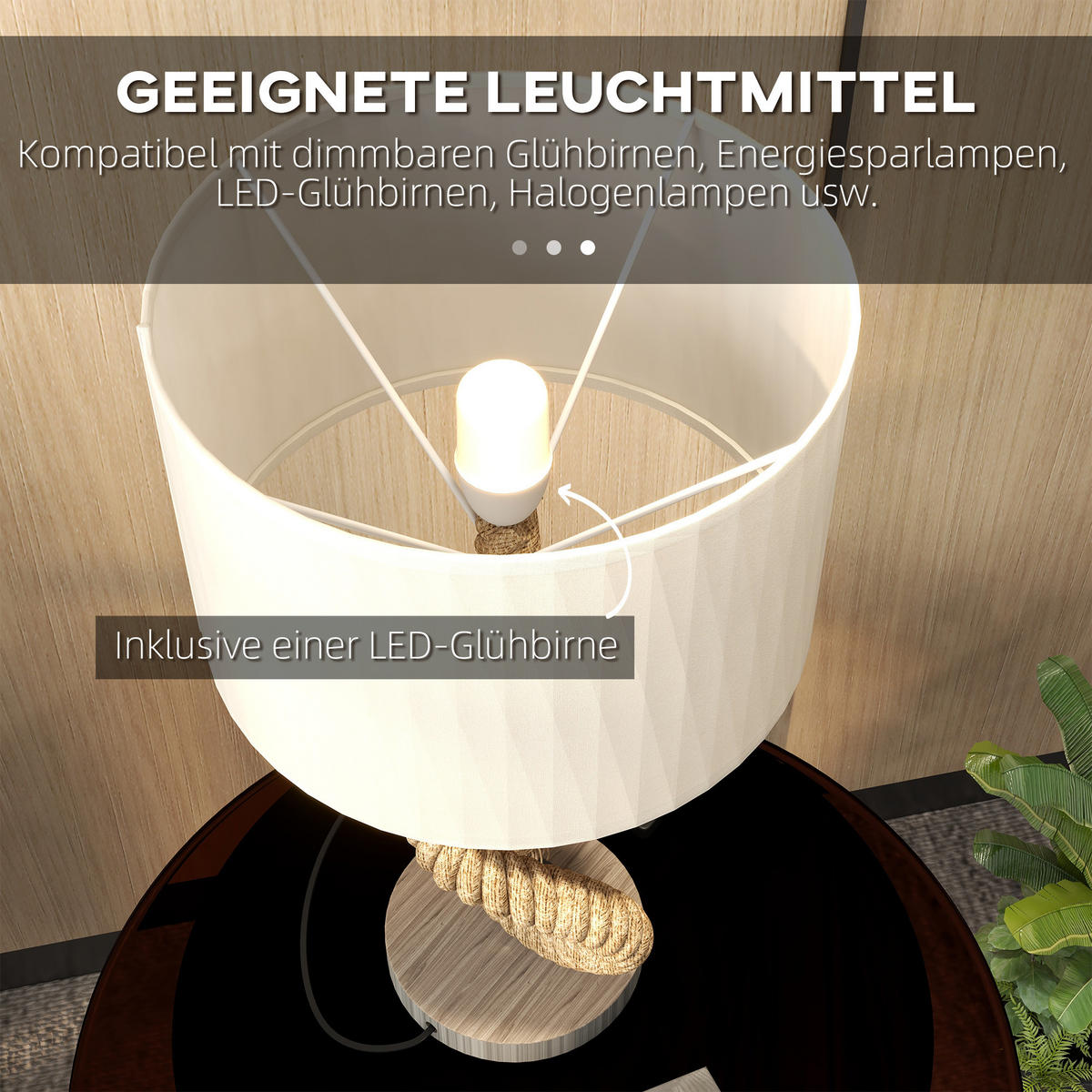 TISCHLAMPE Lampensockel E27 - Creme/Braun, Textil (30/30/55cm) - HOMCOM