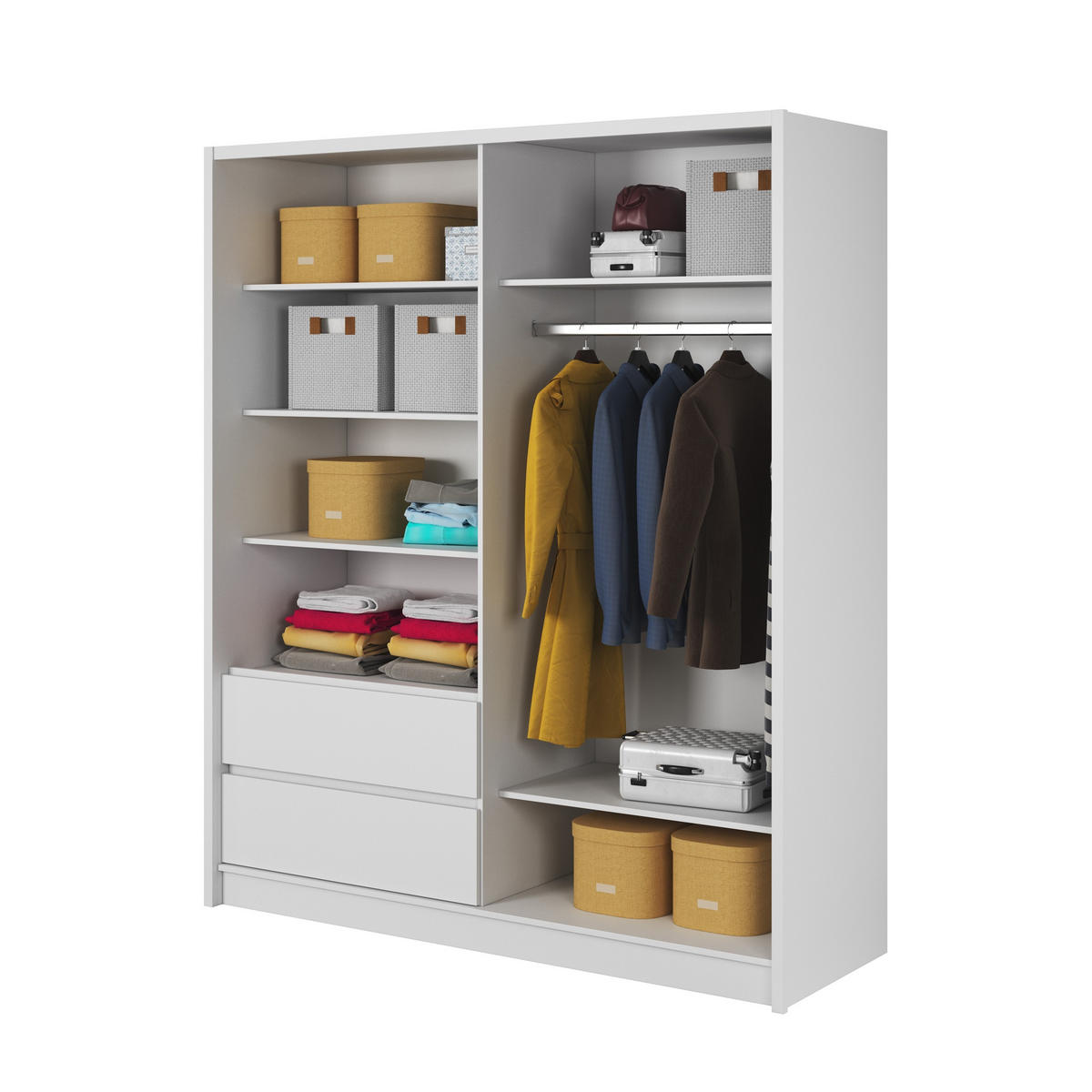 SCHWEBETÜRENSCHRANK SABRINA 184/214/62 cm 3-türig mit Spiegel Weiß - Weiß, Holzwerkstoff (184/214/62cm) - MASSENO