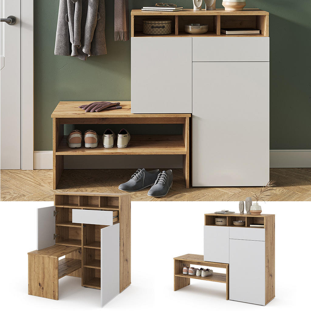 Thumbnail - Vicco Schuhschrank, Braun, Braun, Holzwerkstoff, 11 Fächer, 1 Schubladen, Rechteckig, 124.5x102x35 cm, Garderobe, Schuha...