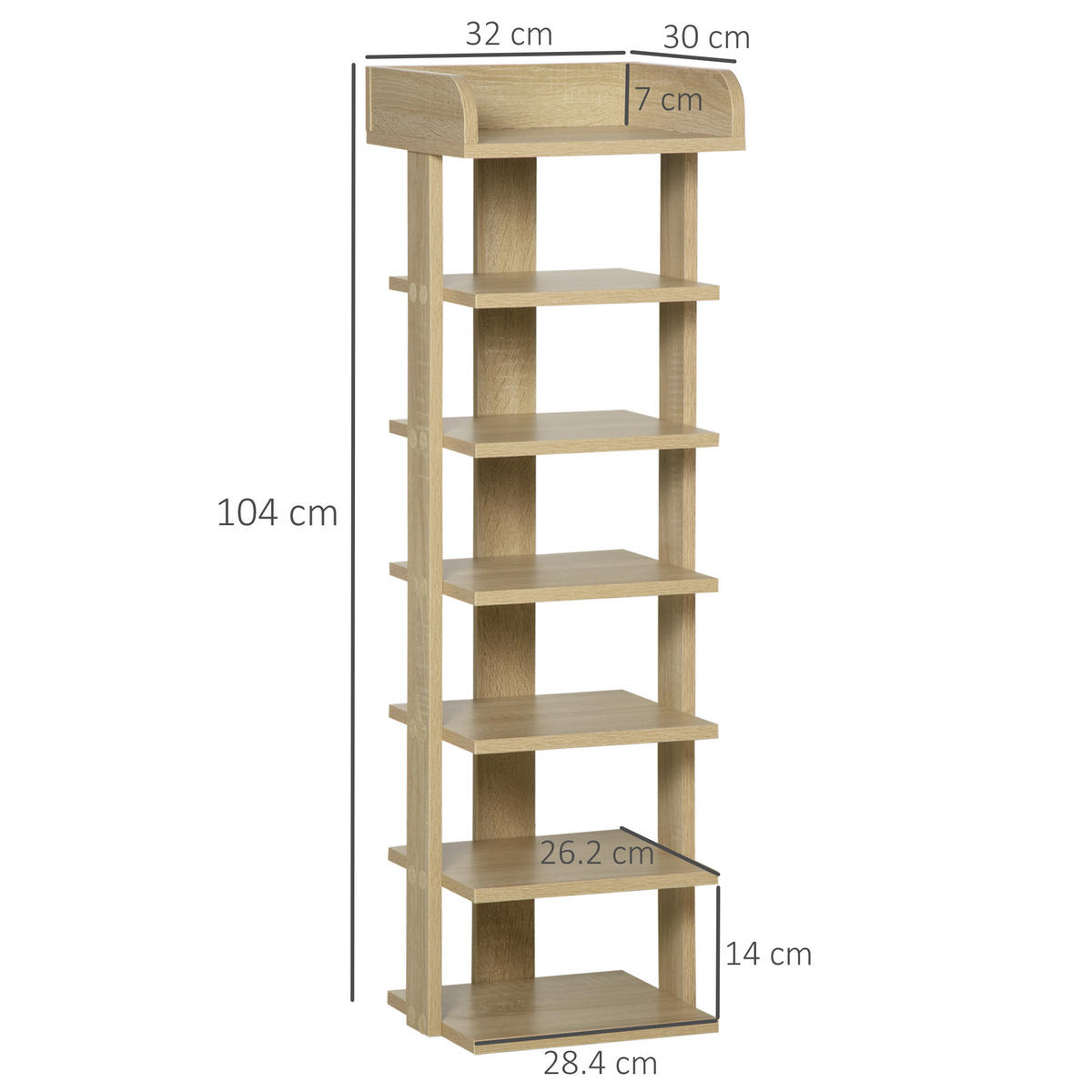 SCHUHREGAL,HOLZ Ablagefach für 6 Paar 32x30x104cm - Beige, Holzwerkstoff (32/104/30cm) - Vallsero