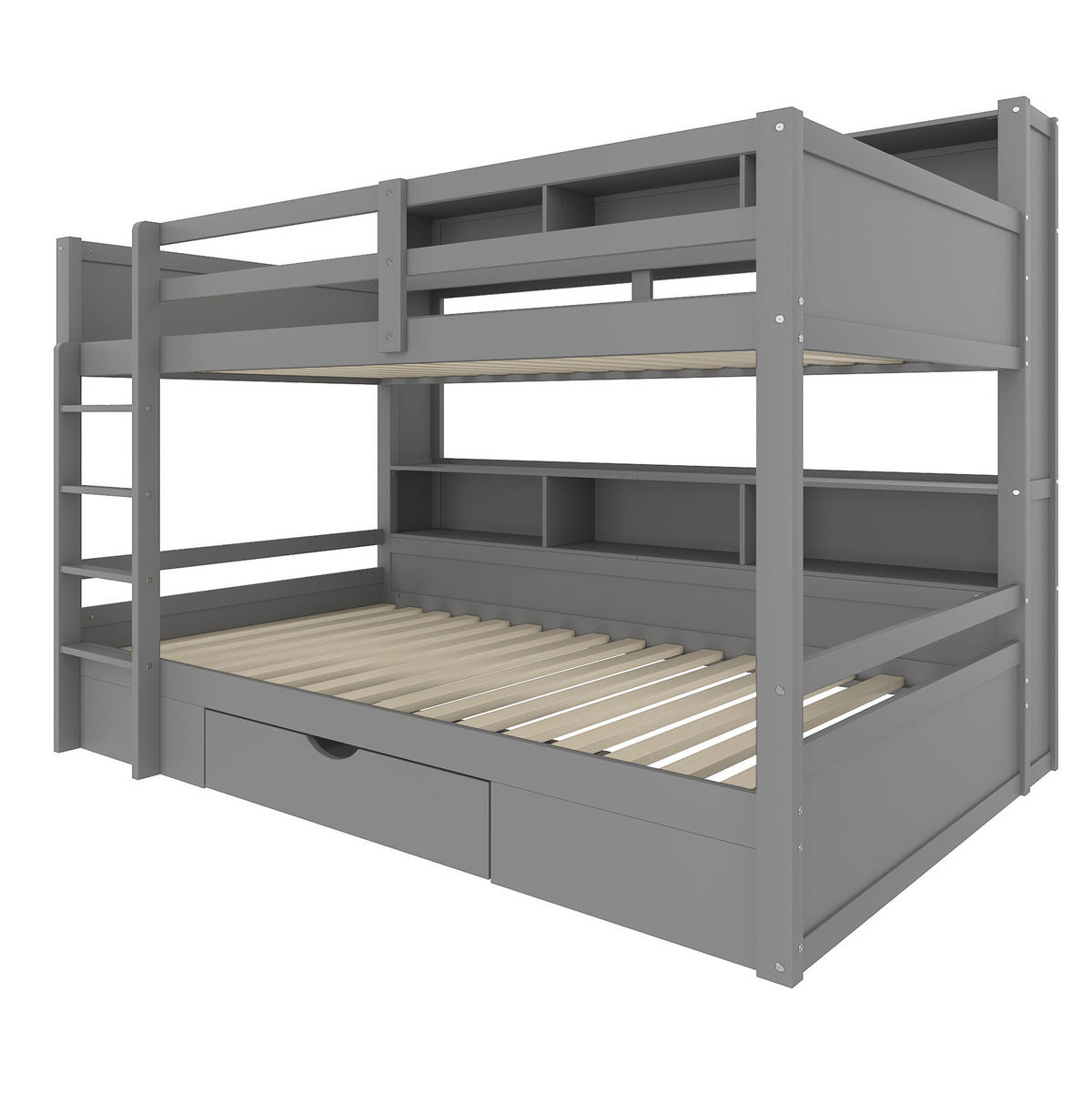 ETAGENBETT mit Schublade und Ablagefächern 90x200 cm Kiefernholz Grau - Grau, Holzwerkstoff (90/200cm) - Beauniv