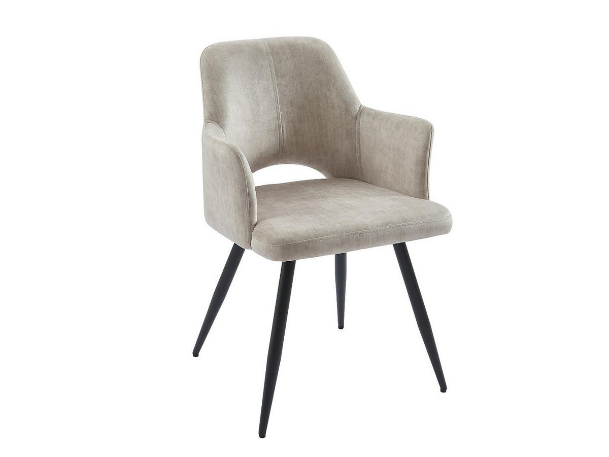 STUHL mit Armlehnen - 6er-Set - Stoff & schwarzes Metall - Beige - KADIJA - Beige, Textil (59/85/54cm) - Vente-Unique