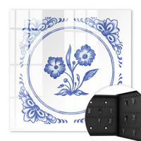 SCHLÜSSELBOX Schwarz 30x30 cm- Türöffnung nach rechts - Blaue Blumen - Blau, Metall (30/30/5cm) - TULUP
