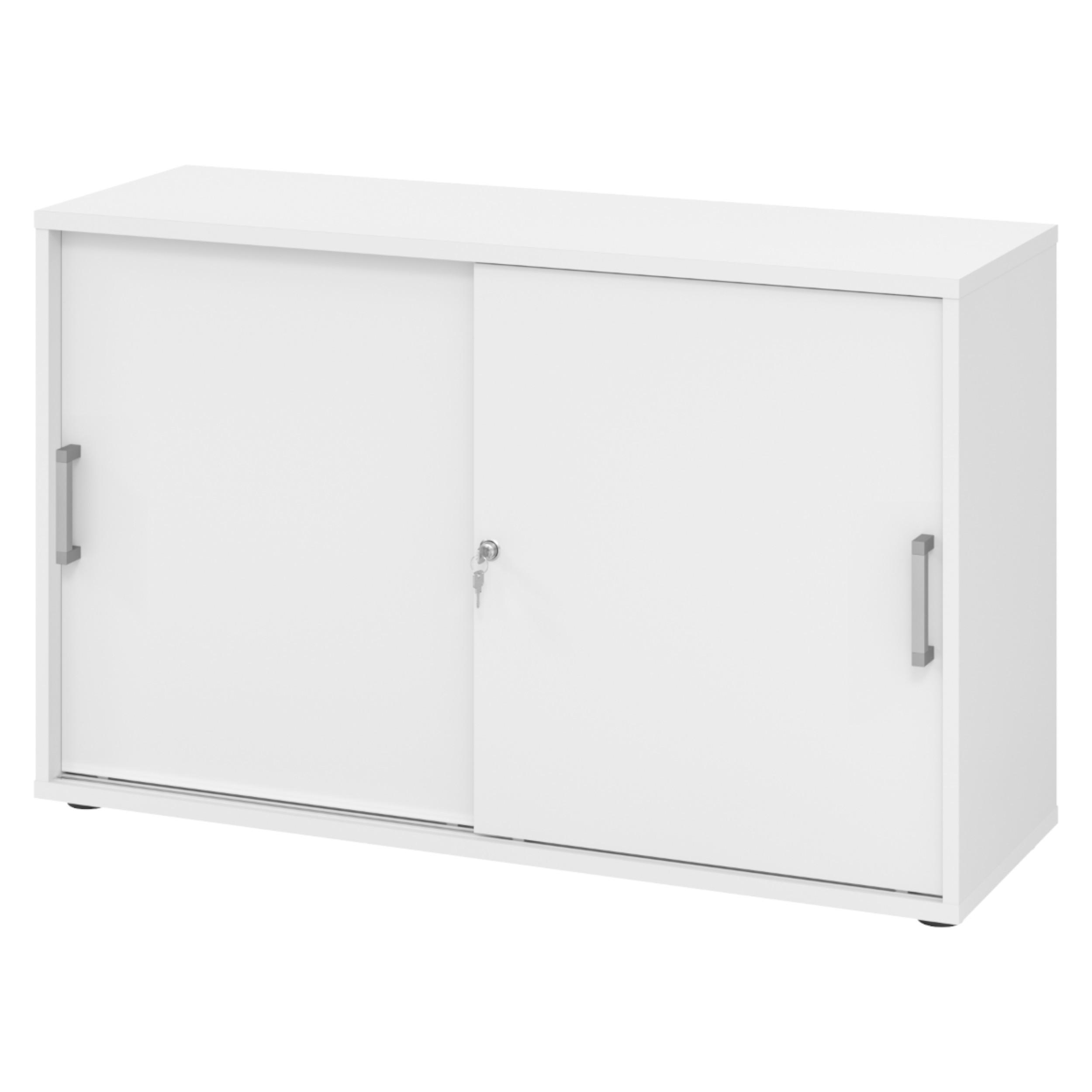 SCHIEBETÜRENSCHRANK - 2 Ordnerhöhen 40/120/74,8 cm in Weiß Chromgriff (Metall) - Weiß, Holzwerkstoff (120/74.8/40cm) - bümö