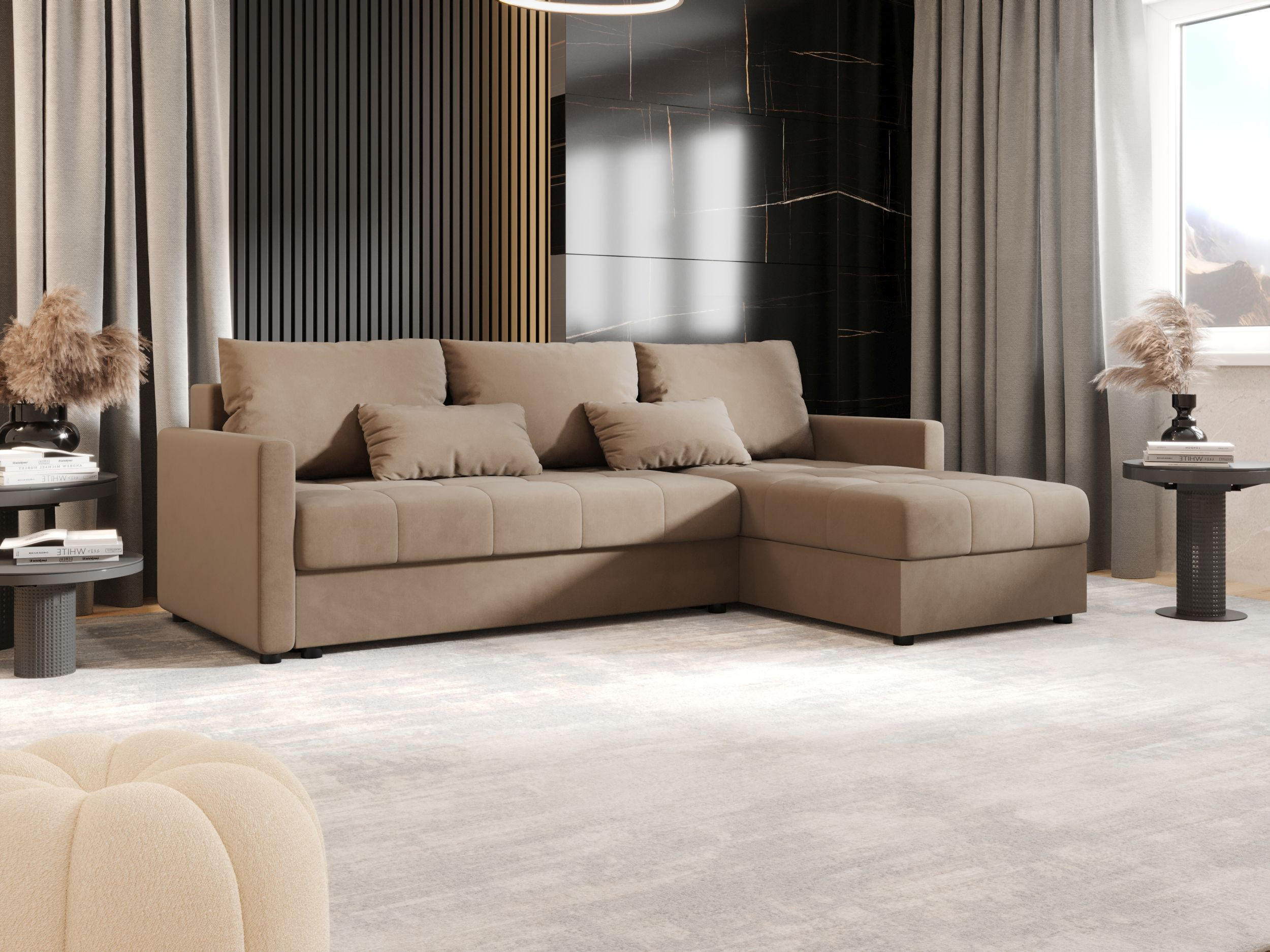ECKSOFA MOS L BIS Itaka 48 Rechts mit Schlaffunktion - Braun, Textil (220/143cm) - Bedante