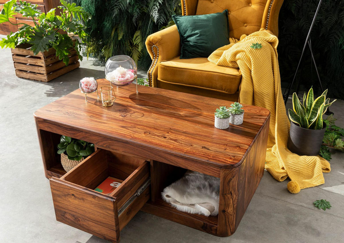 COUCHTISCH Sheesham 118x65x40 walnuss gewachst TORONTO #252 - Walnussfarben, Holz (118/65/40cm) - Massivmoebel24