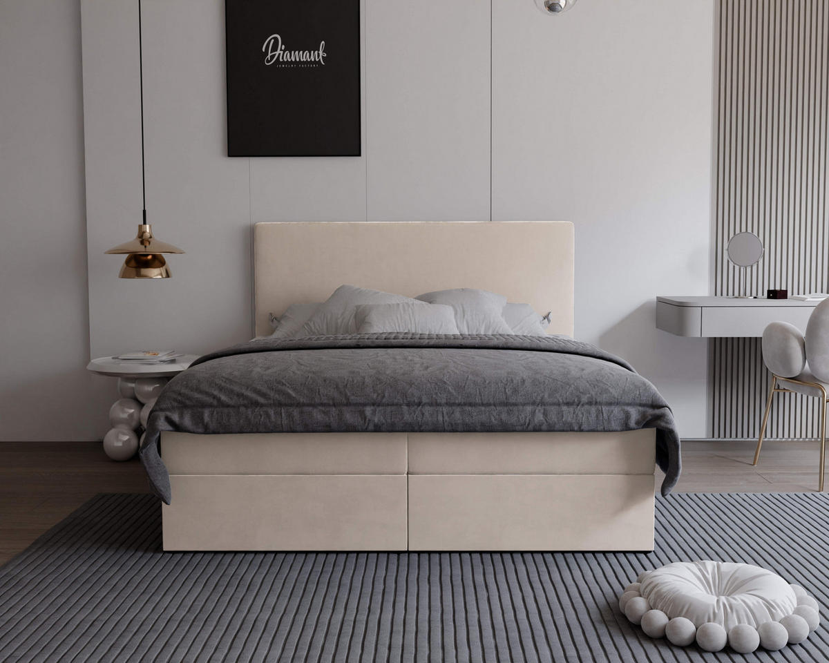 BOXBETT 140x200 cm mit Topper - Creme, Holzwerkstoff/Textil (140/200cm) - Idohome