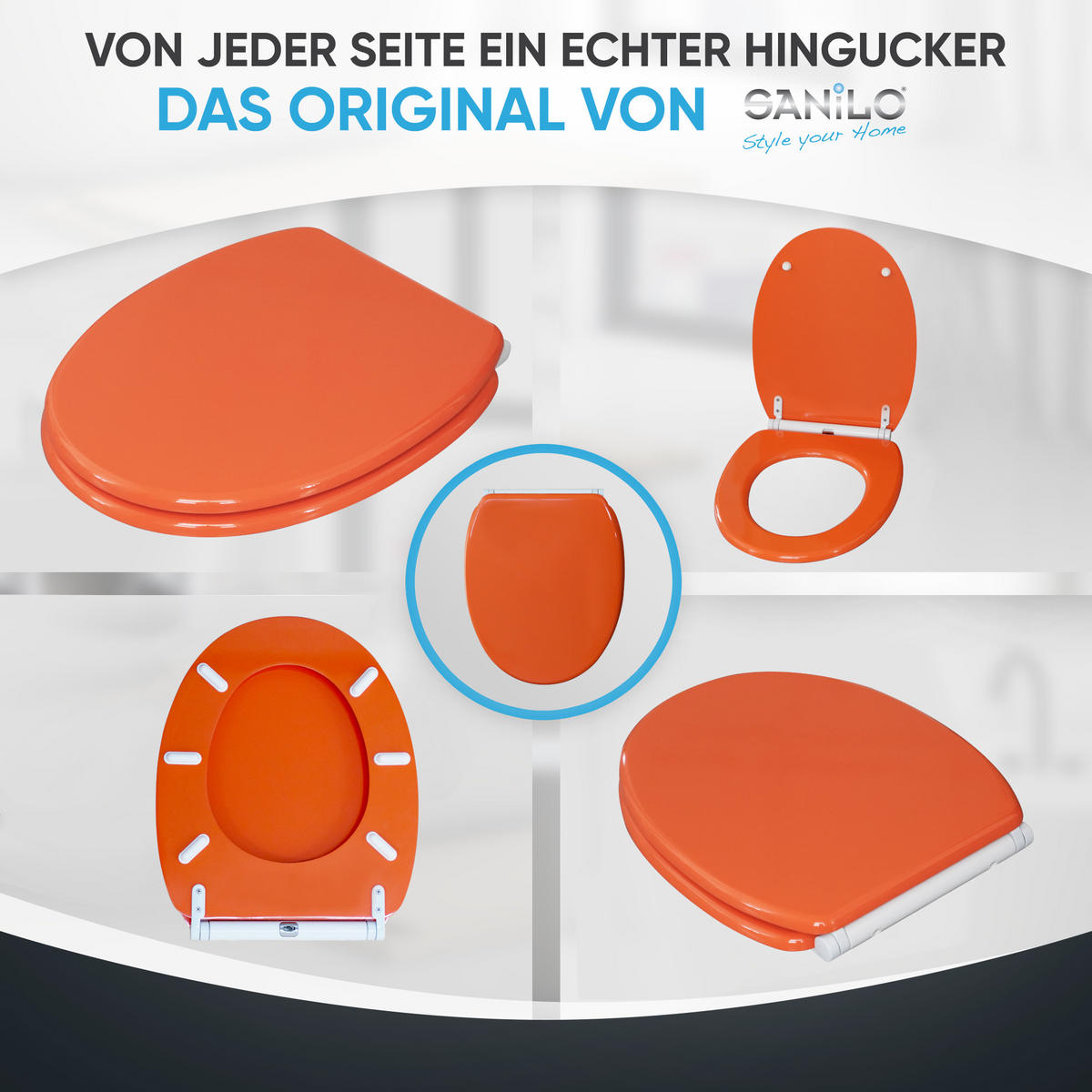 WC-SITZ mit Absenkautomatik & Top Fix Orange - Orange, Holzwerkstoff (37.7/5.5/48cm) - Sanilo