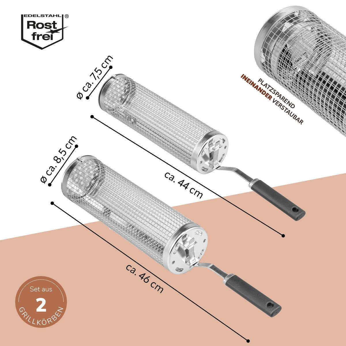 GRILLKORB, rund Edelstahl matt - Silberfarben, Metall (46/8.5/8.5cm) - eluno