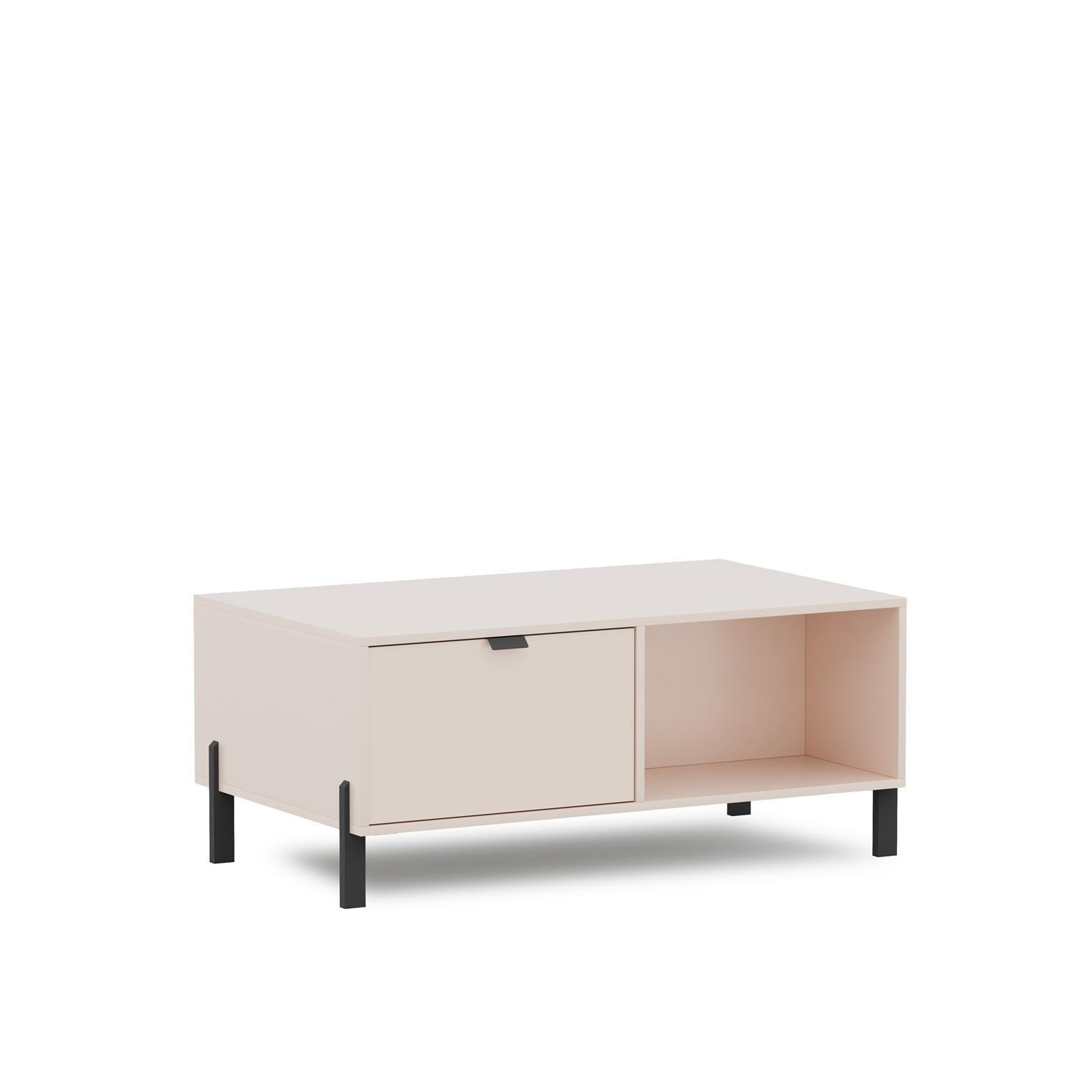 COUCHTISCH Calma Sandbeige, mit Schublade - Beige/Schwarz, Holzwerkstoff (65/107/46cm) - Bettso