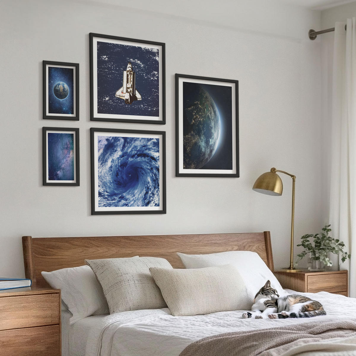 BILDER SET 5er Set - 50x50 cm & 20x30 cm & 40x60 cm Schwarzer Rahmen - Erde Weltraumsturm Galaxie - Schwarz, Kunststoff (40/60cm) - TULUP