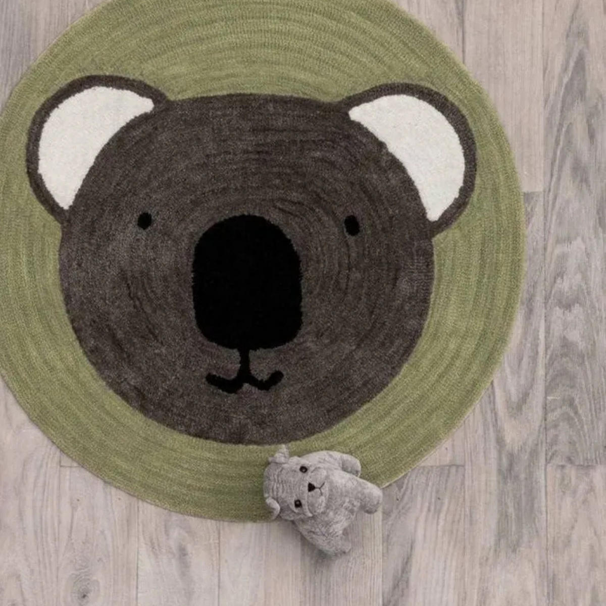KINDERTEPPICH Koala Rund, Ø100 cm, Grün, Grau, Weich, Waschbar, Spielteppich, Kinderzimmer, Babyzimmer, Rutschfest, Deko, Kuschelig, Tiermotiv - Grün, Textil (100/100cm) - JUNG