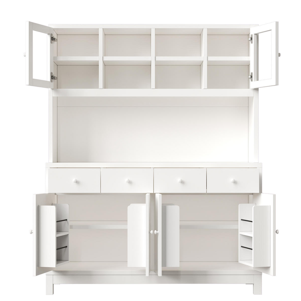 BUFFET DE-38471 140/38/180 cm mit LED-Beleuchtung und 4 Schubladen Naturholz - Weiß, Holzwerkstoff (140/180/38.5cm) - ComfortXL