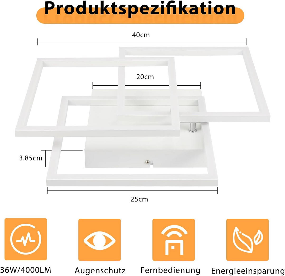 LED-DECKENLEUCHTE Schildfluch 40.0/9.0/40.0 cm - Schwarz, Metall (40/40/9cm) - ZMH