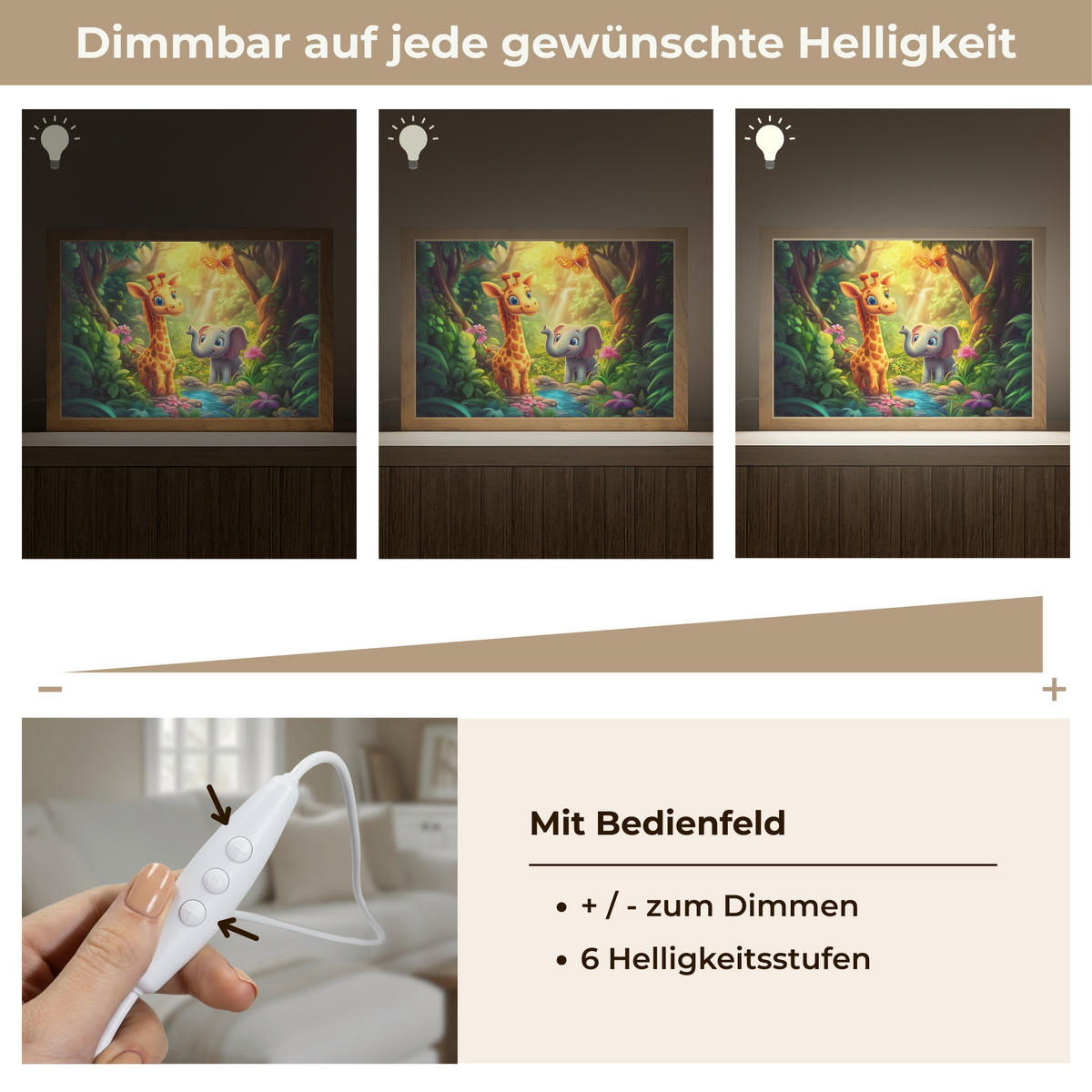 WANDLEUCHTE Giraffe - Elefant - Blumen - Dschungel 30x20 cm - Grün, Holzwerkstoff (30/20/8cm) - OnlyWow