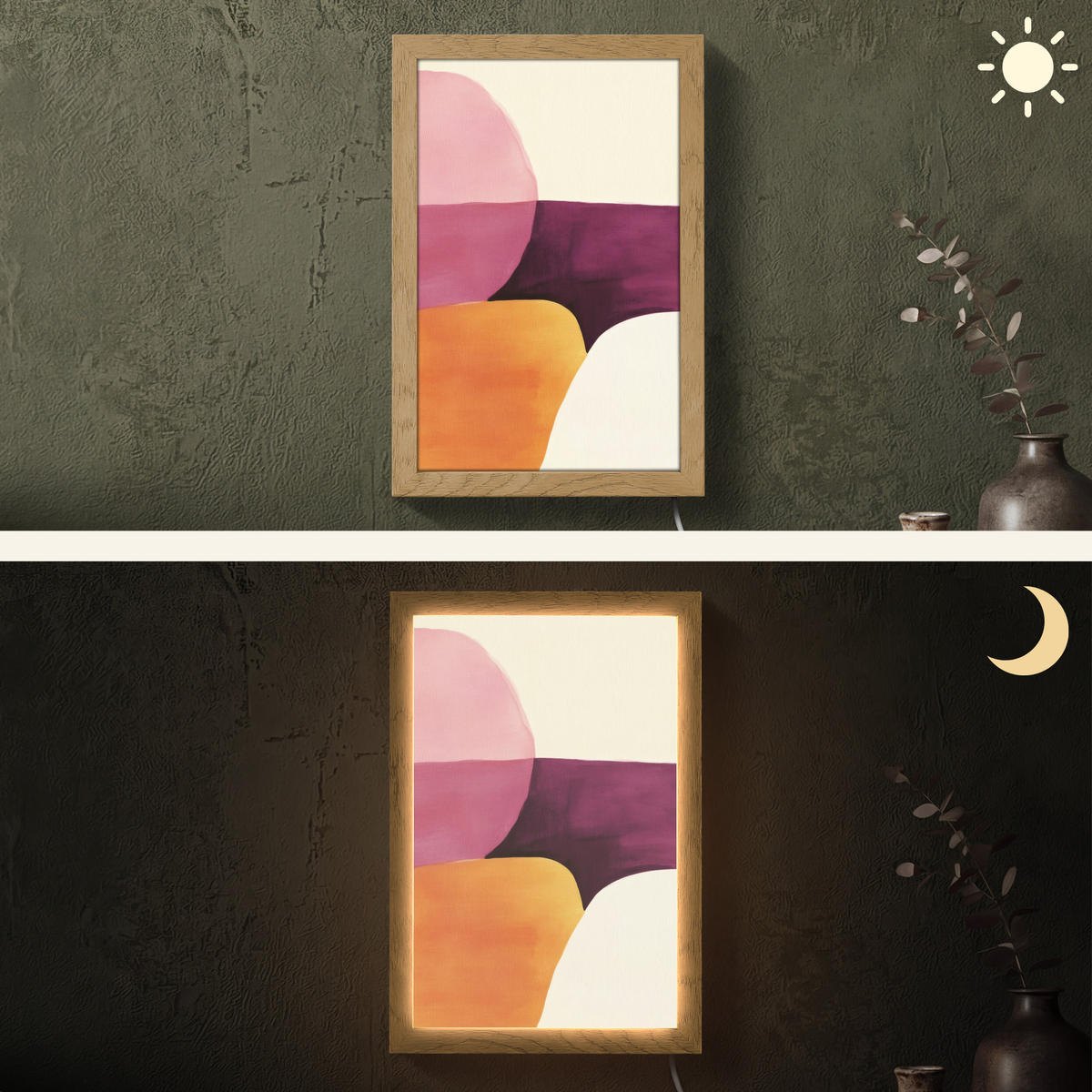 NÁSTĚNNÁ LAMPA Tvary - abstraktní - barevné 20x30 cm - růžová, kompozitní dřevo (20/30/8cm) - OnlyWow