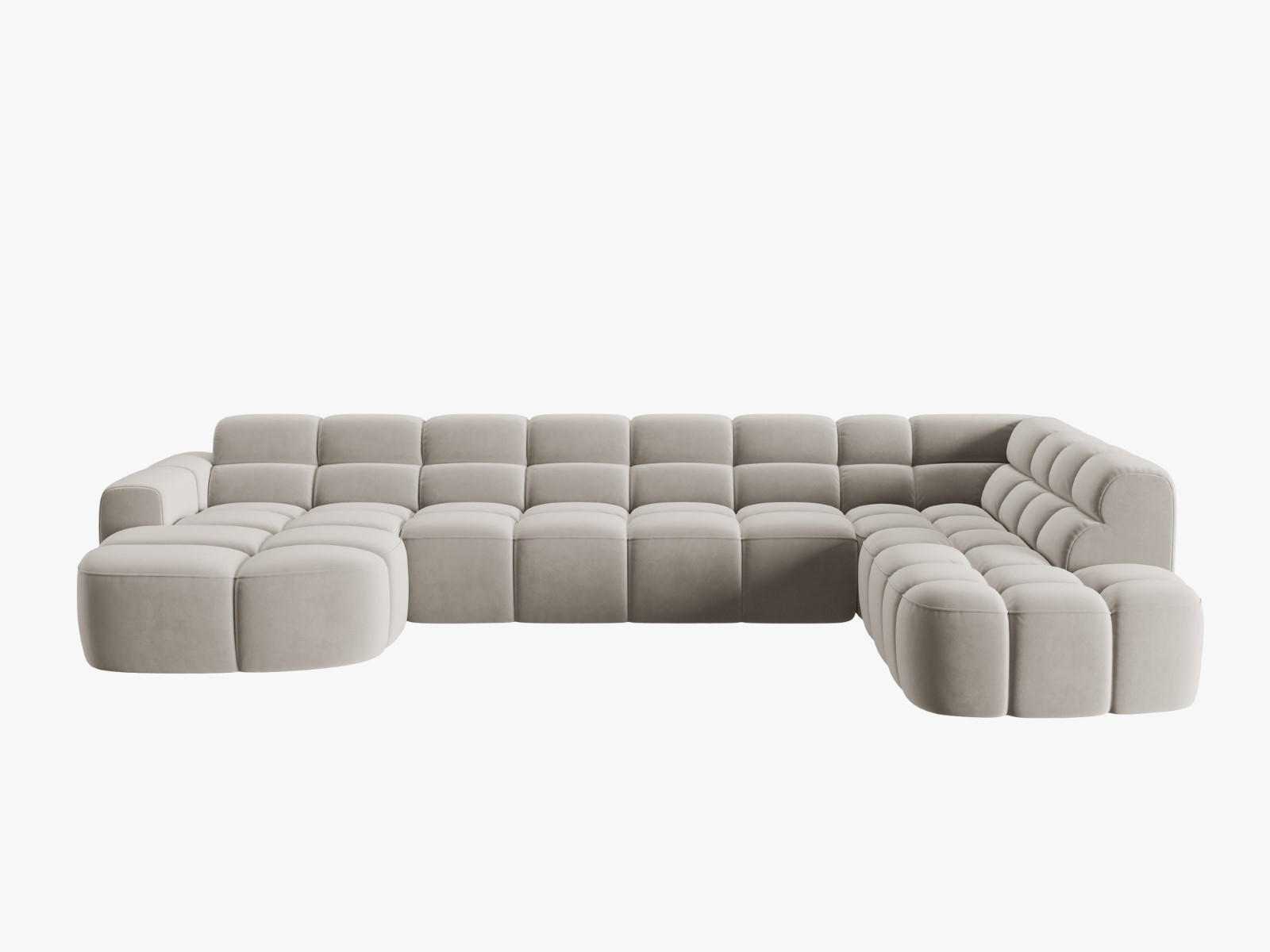 PANORAMASOFA rechts Lisa aus Samt leichtes beige 7 Sitzplätze - Creme, Textil (234/77/387cm) - Micadoni