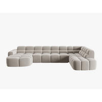 PANORAMASOFA rechts Lisa aus Samt leichtes beige 7 Sitzplätze - Creme, Textil (234/77/387cm) - Micadoni