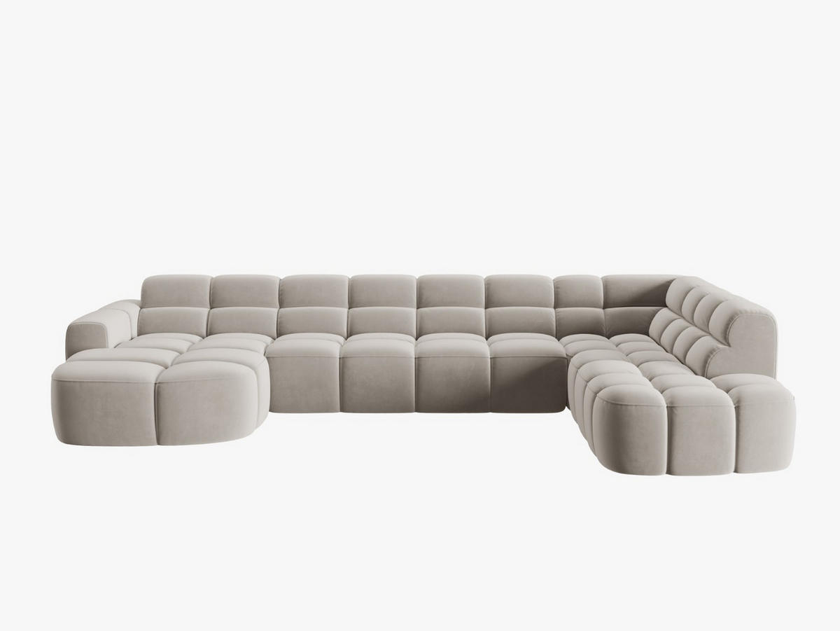 PANORAMASOFA rechts Lisa aus Samt leichtes beige 7 Sitzplätze - Creme, Textil (234/77/387cm) - Micadoni