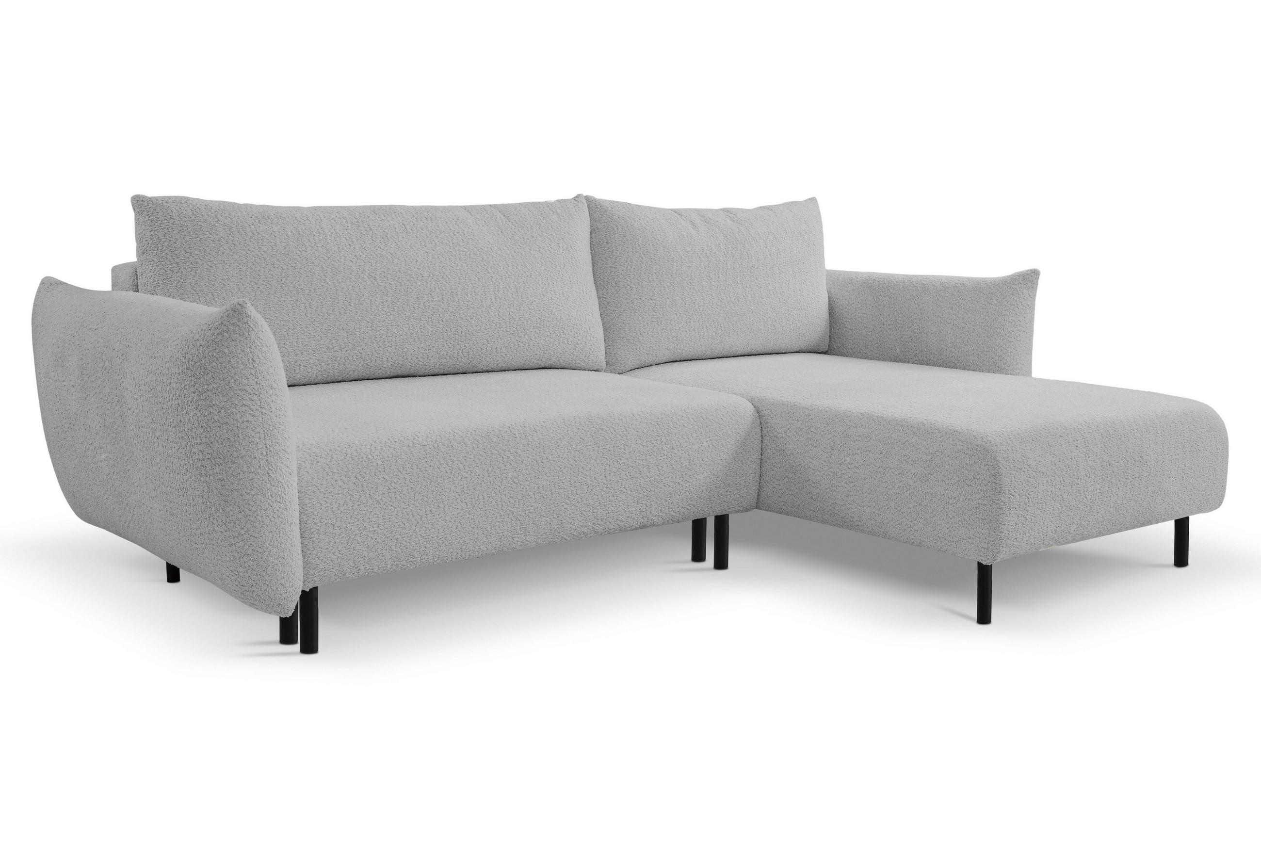 ECKSOFA ADEL mit Schlaffunktion und Bettkasten, L-förm, Metallbeine, verstellbar lose Rückenkissen, freistehend, RECHTS, 257x171x90 cm, Grey - Grau, Holz/Textil (257/171cm) - DomoHome