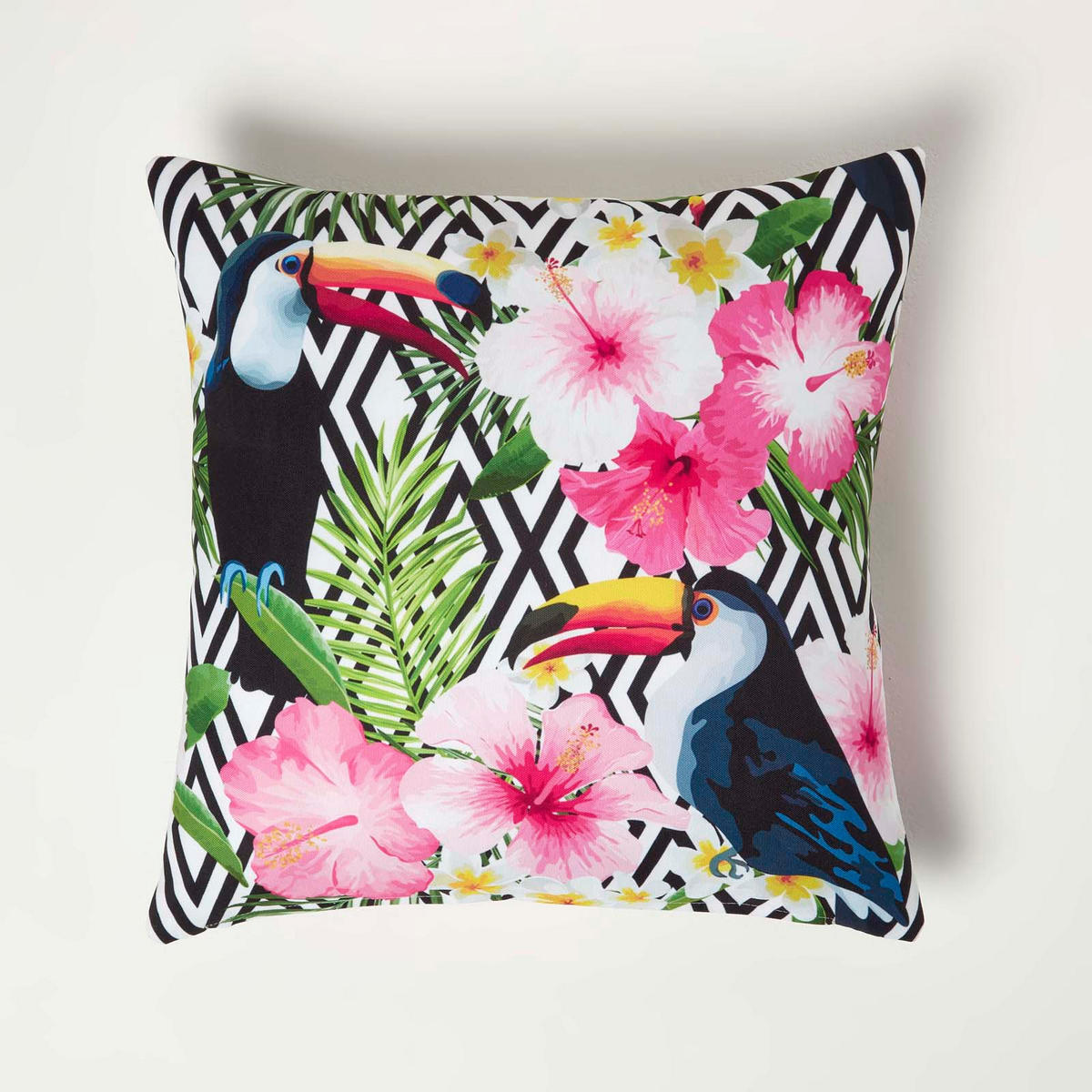 OUTDOOR-KISSEN 2er-Set 45/45 cm – Tukan & Blumen - Multicolor, Textil (45/45cm) - Homescapes