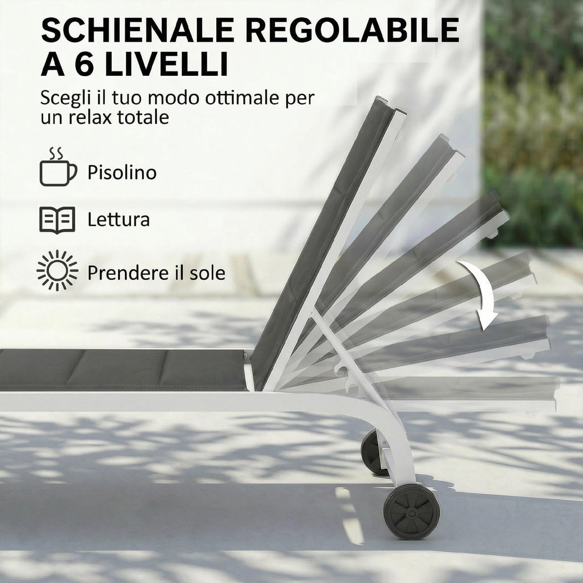 SONNENLIEGE Garten-Sonnenliege mit Rollen aus Texteline mit Aluminiumrahmen,165*62*94 cm ,dunkelgrau und weiß - Grau, Metall (62/94/165cm) - Vallsero