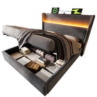 POLSTERBETT 180/200 cm mit LED, USB- und Typ-C-Anschluss, hydraulischem Bettkasten und Matratze, Leinenoptik Grau - Grau, Textil (180/200cm) - Redom