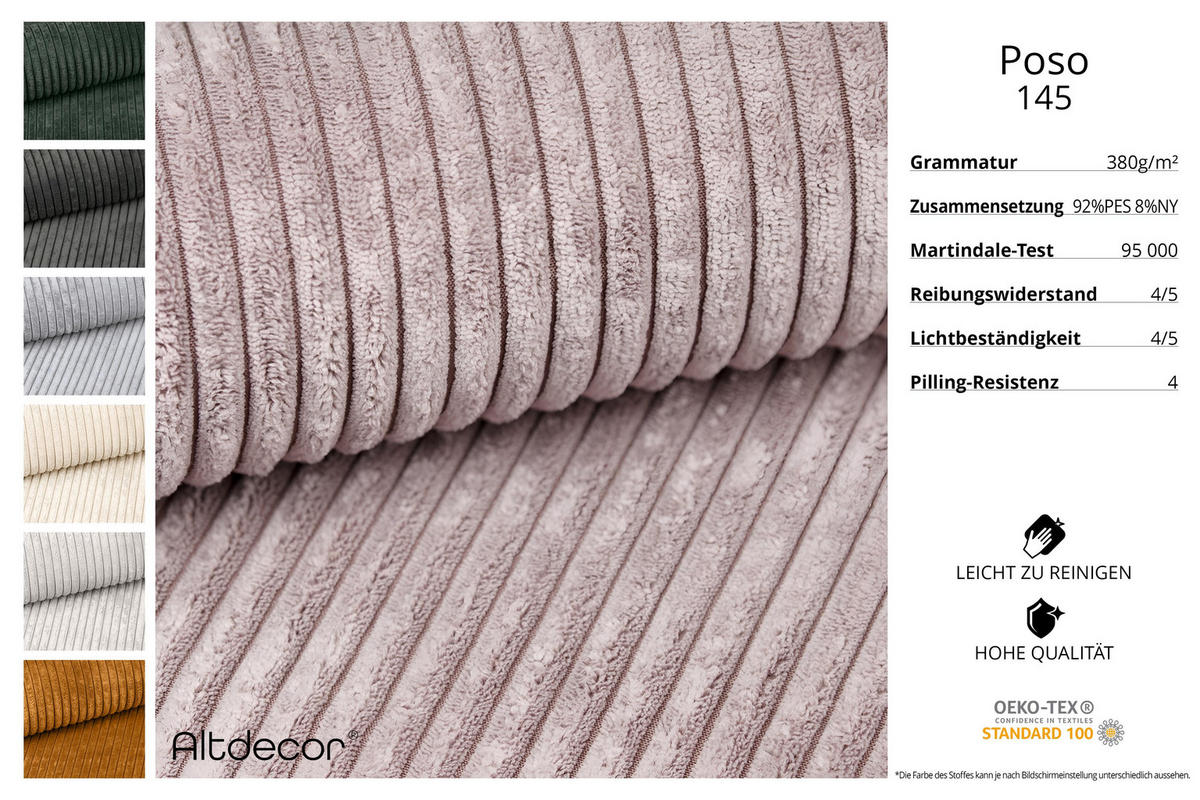 ECKSOFA mit Schlaffunktion und Bettkasten ONESK-L 208x165x40 Rosa Cord - Rosa, Holzwerkstoff/Kunststoff (208/165cm) - ALTDECOR