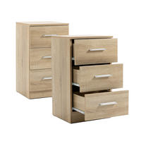 NACHTTISCH-SET aus Spanplatte 37,6x35,2x65,5 cm Natur mit 3 Schubladen und Metallgriffen, 2er-Set - Naturfarben, Holzwerkstoff (37.6/65.5/35.2cm) - Modfu