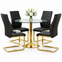 ESSZIMMER-SET mit Glastisch 5-tlg. 85 cm Schwarz/Gold - Schwarz, Metall (85/76/85cm) - Meubliv
