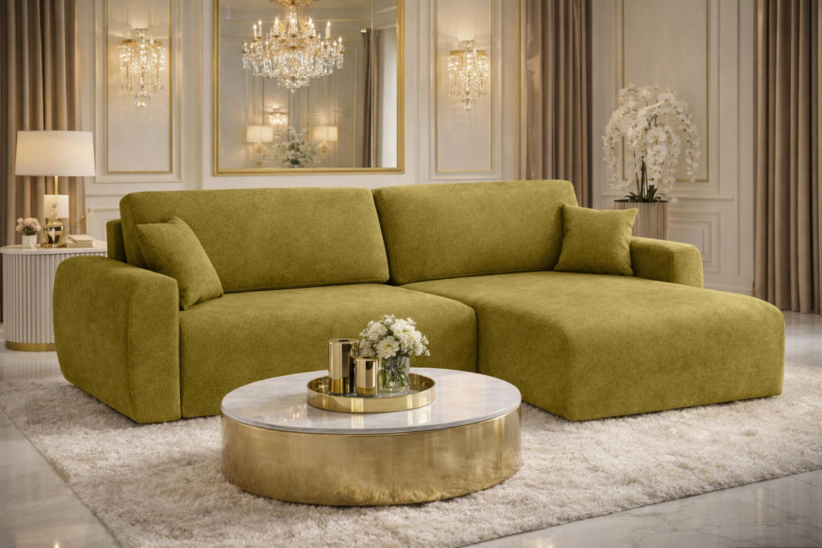 ECKSOFA Mit Schlaffunktion Ariel L, Velours, Stoff Salvador, Olive, Rechts - Olivgrün, Holz (250/142cm) - Kaiser Möbel