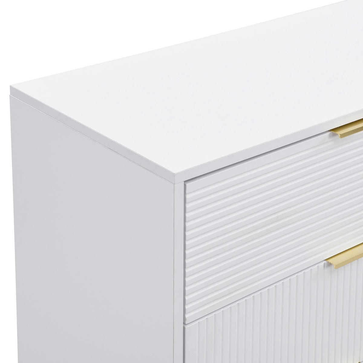 SIDEBOARD 120/38/80,5 cm aus MDF mit Wellenmuster und 3 Schubladen Weiß/Gold - Weiß, Holzwerkstoff (120/80.5/38cm) - Modenvie