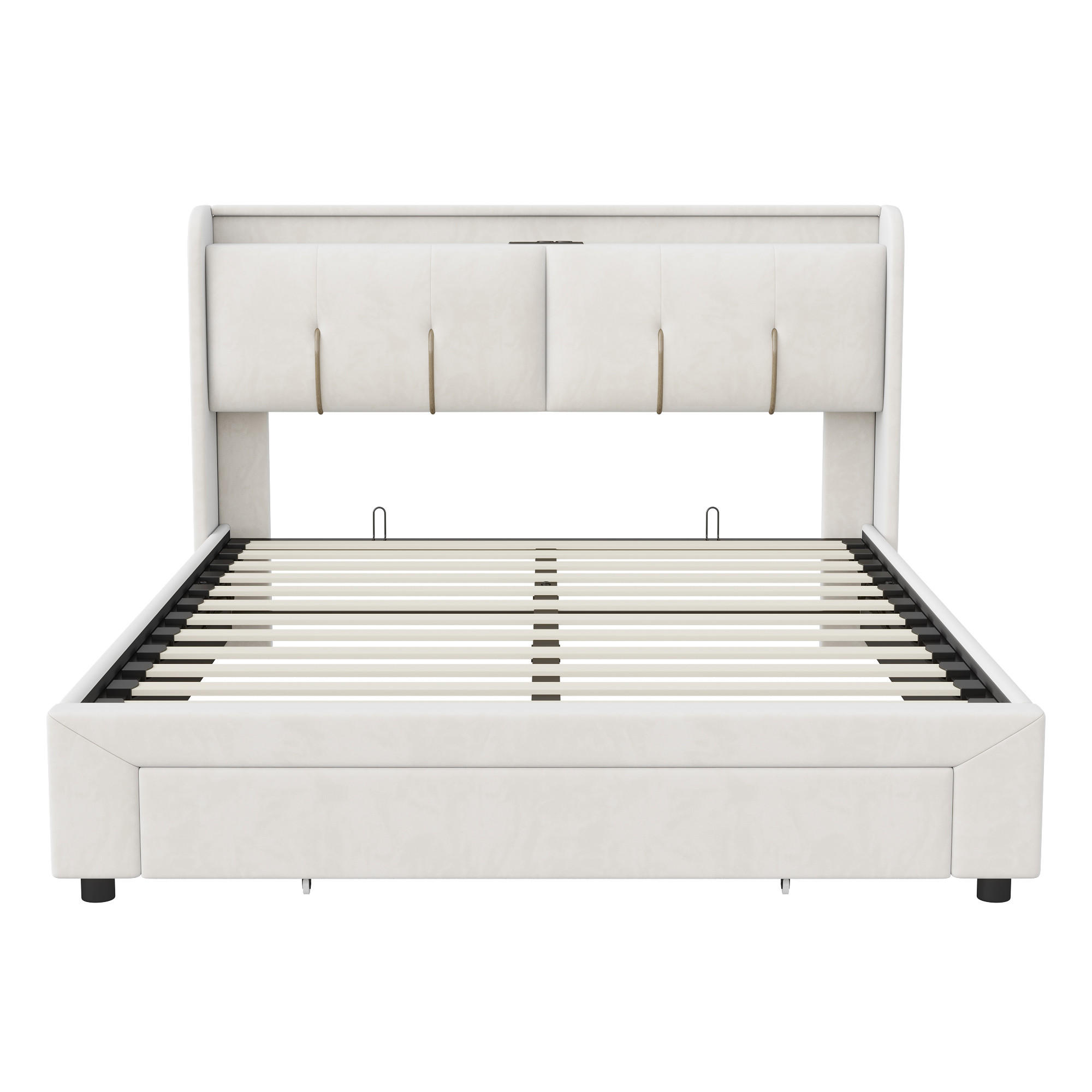 POLSTERBETT 140x200 cm Bettkasten LED USB Steckdose beige - Beige, Holz (140/200cm) - LEBENLANG