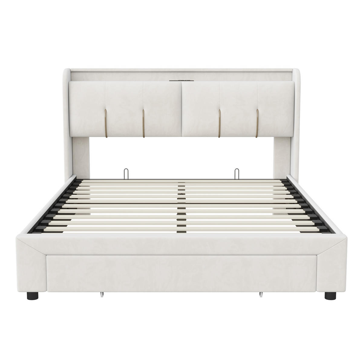 POLSTERBETT 140x200 cm, Doppelbett mit LED & USB - Weiß, Textil/Metall (140/200cm)