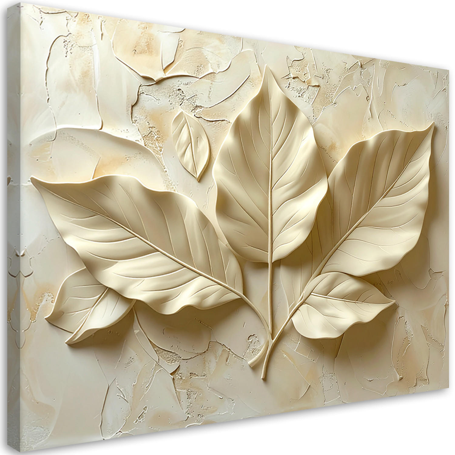 LEINWANDBILD, Beige Blätter in Reliefkomposition - Beige, Textil (60/40cm) - Feeby