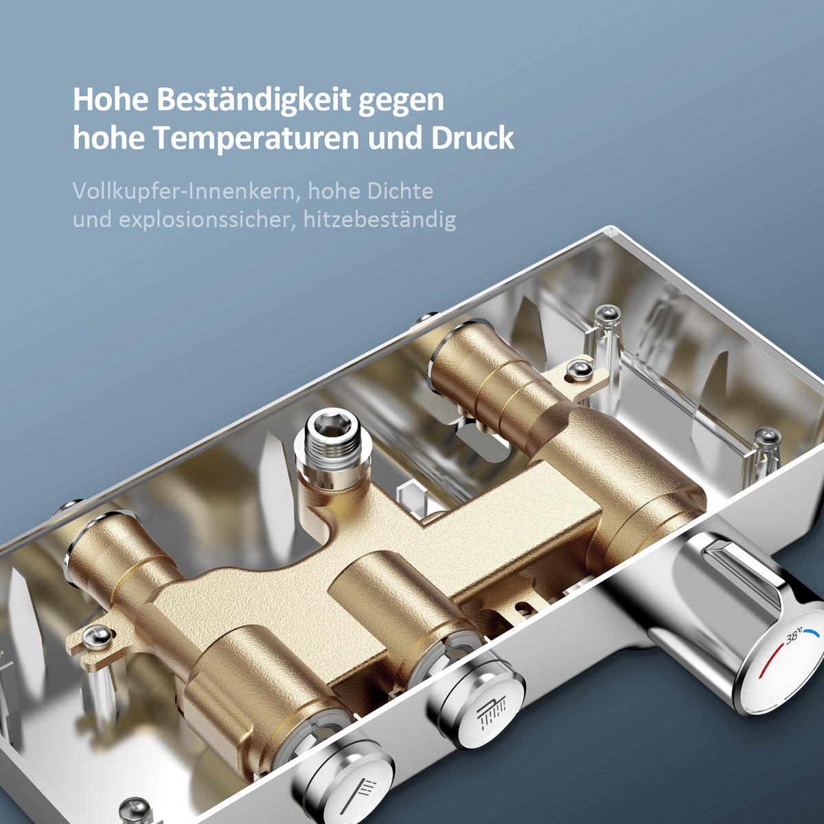 ÜBERKOPFBRAUSESET mit Armatur Thermostat und Ablage Chrom - Chromfarben, Metall (36/106.6/48.7cm) - EMKE