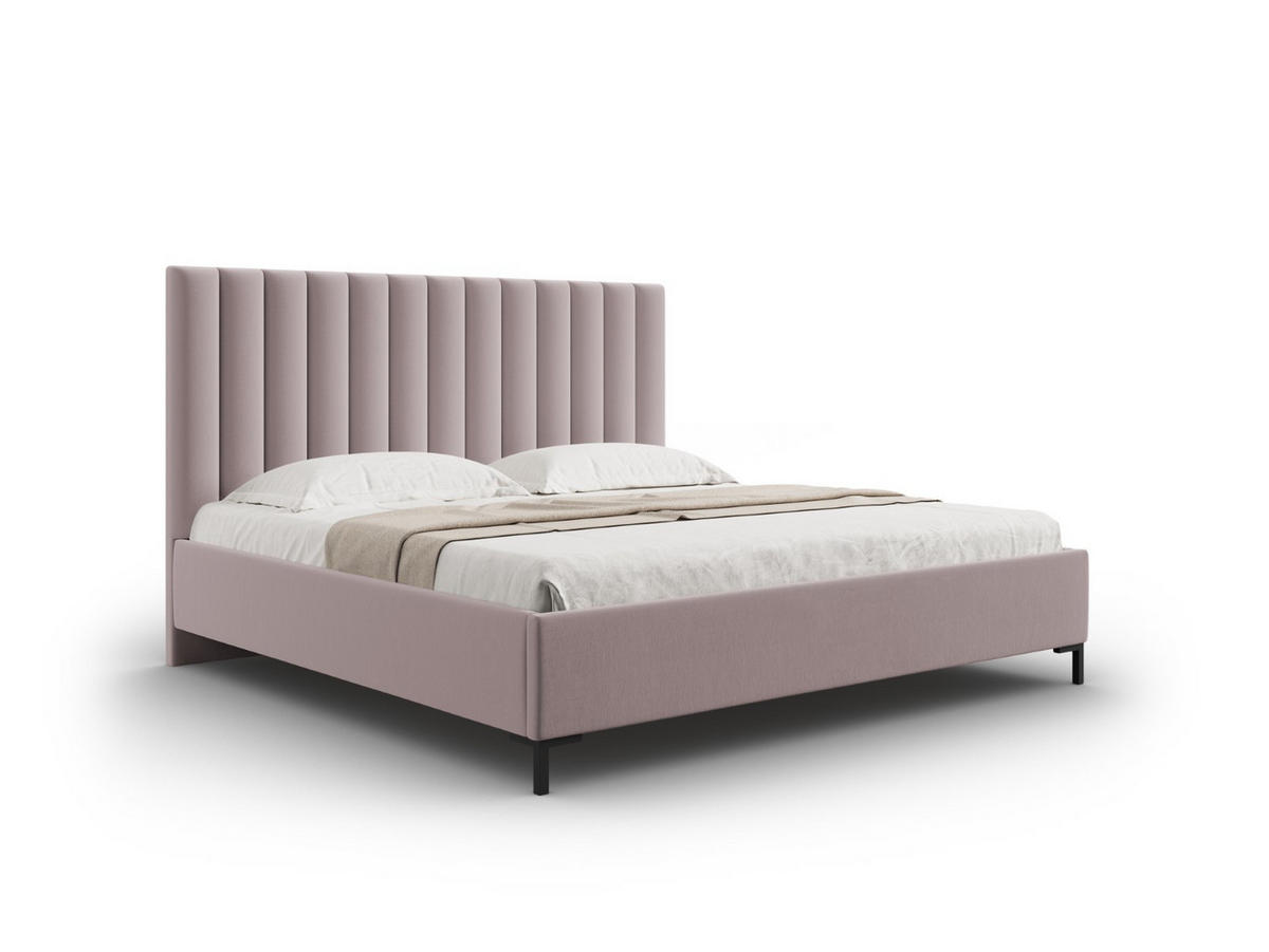 BETT mit Bettkasten und Kopfteil Allison aus strukturiertem Stoff rosa 180x200cm - Pink, Textil (180/200cm) - Micadoni