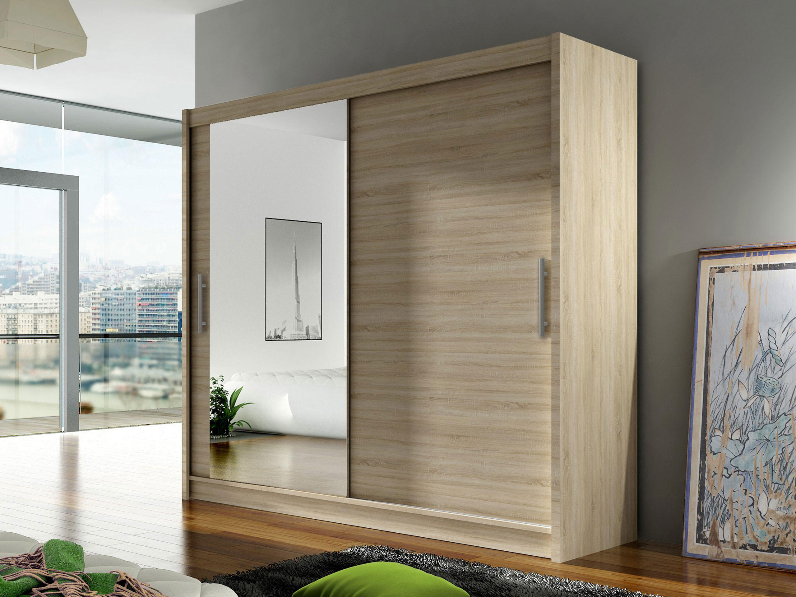 KLEIDERSCHRANK London VI - Silberfarben/Sonoma Eiche, Holzwerkstoff/Kunststoff (180/215/58cm) - MIRJAN24