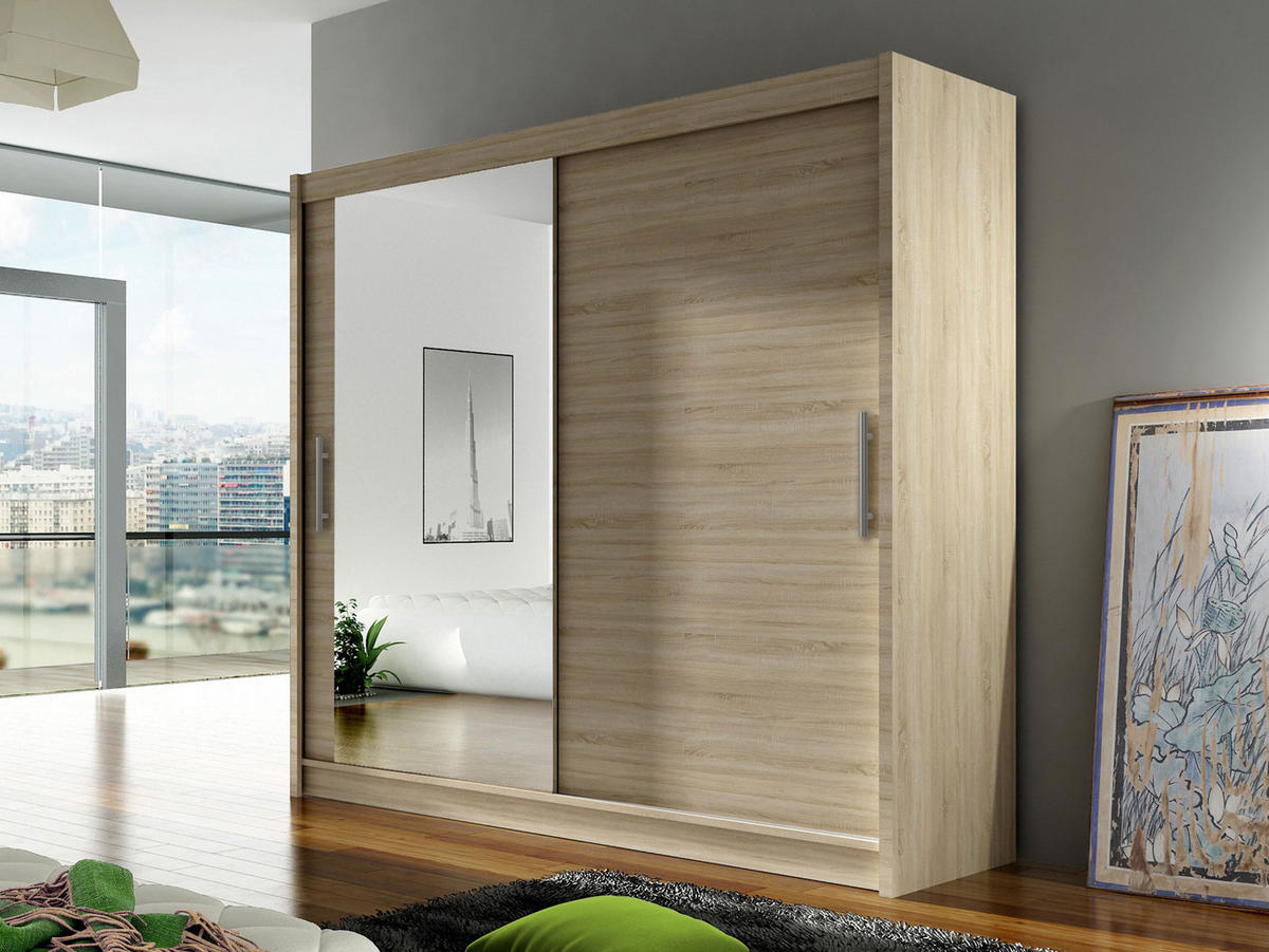 KLEIDERSCHRANK London VI - Silberfarben/Sonoma Eiche, Holzwerkstoff/Kunststoff (180/215/58cm) - MIRJAN24