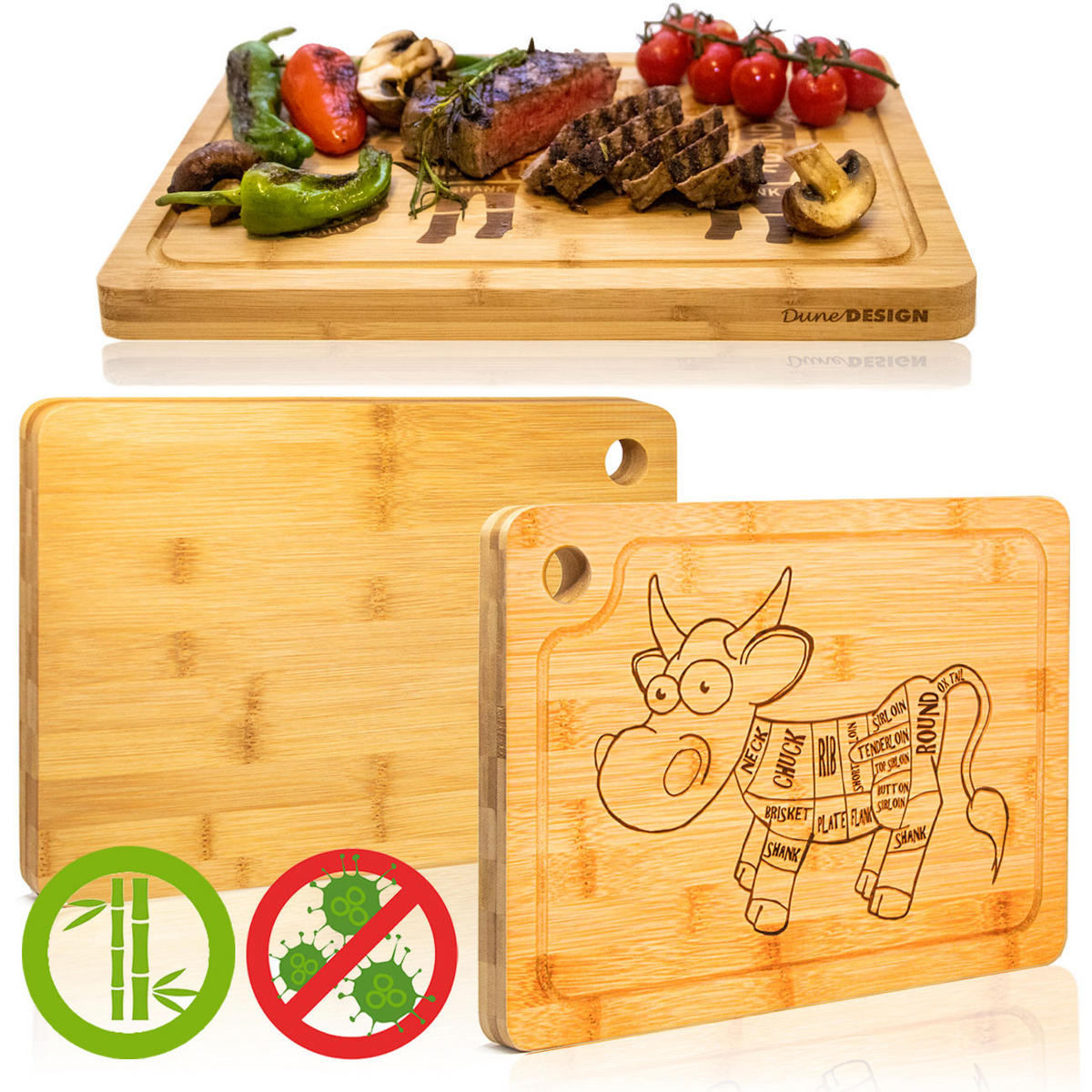 STEAKBRETT 23/33/2 cm, Bambus - Braun, Holz (23/33cm) - Dunedesign