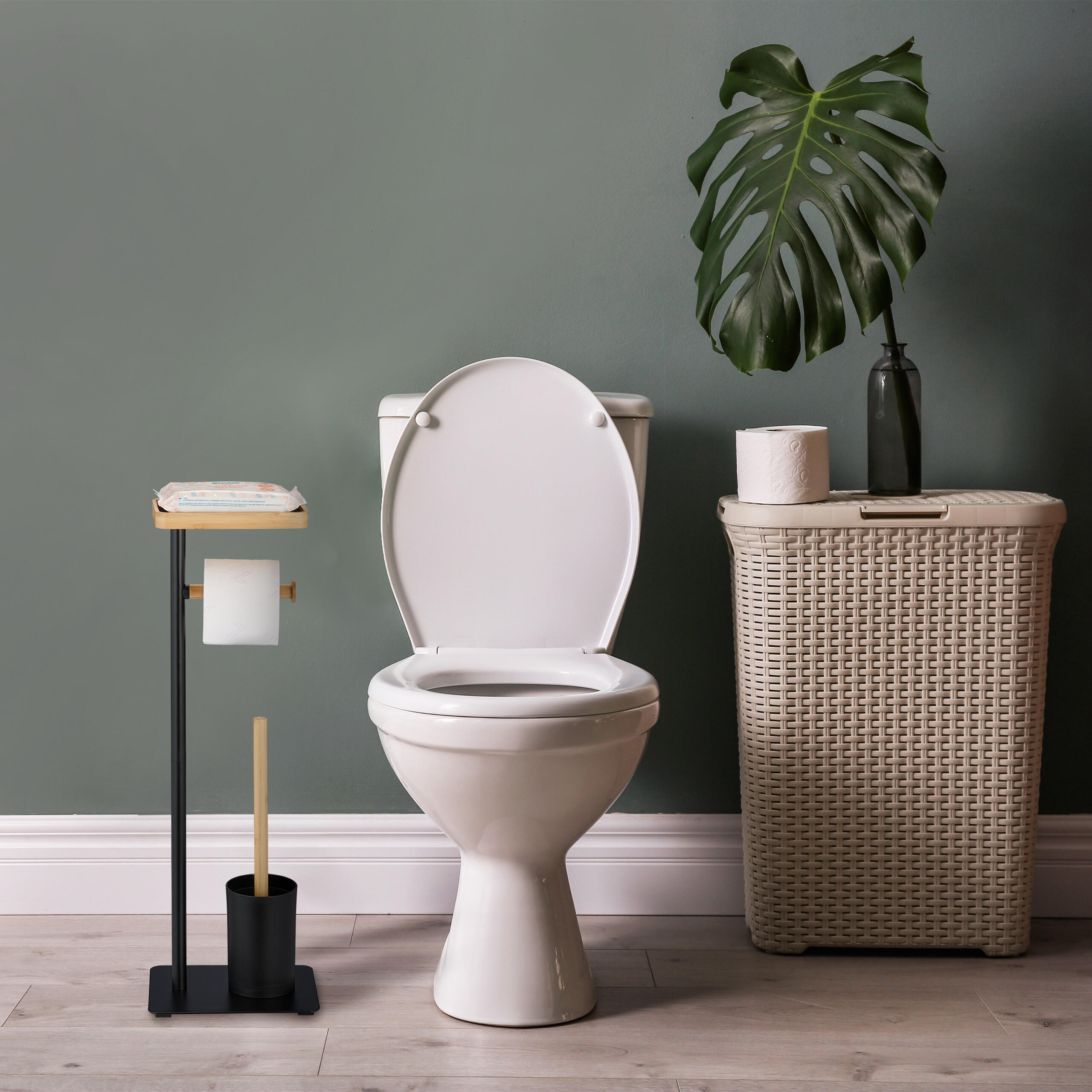 WC-GARNITUR - Schwarz, Holz/Kunststoff (22/65/18cm) - Relaxdays