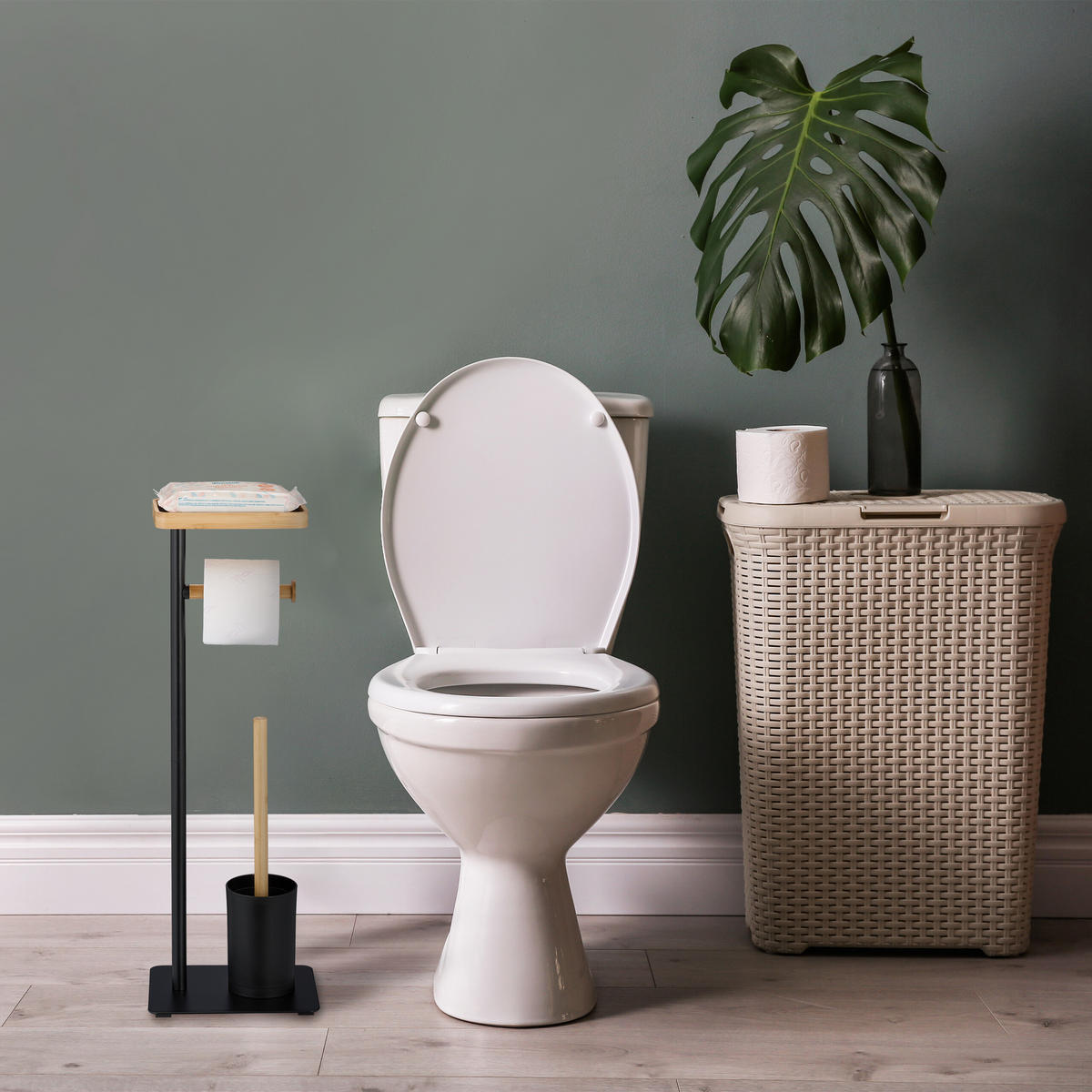 WC-GARNITUR - Schwarz, Holz/Kunststoff (22/65/18cm) - Relaxdays