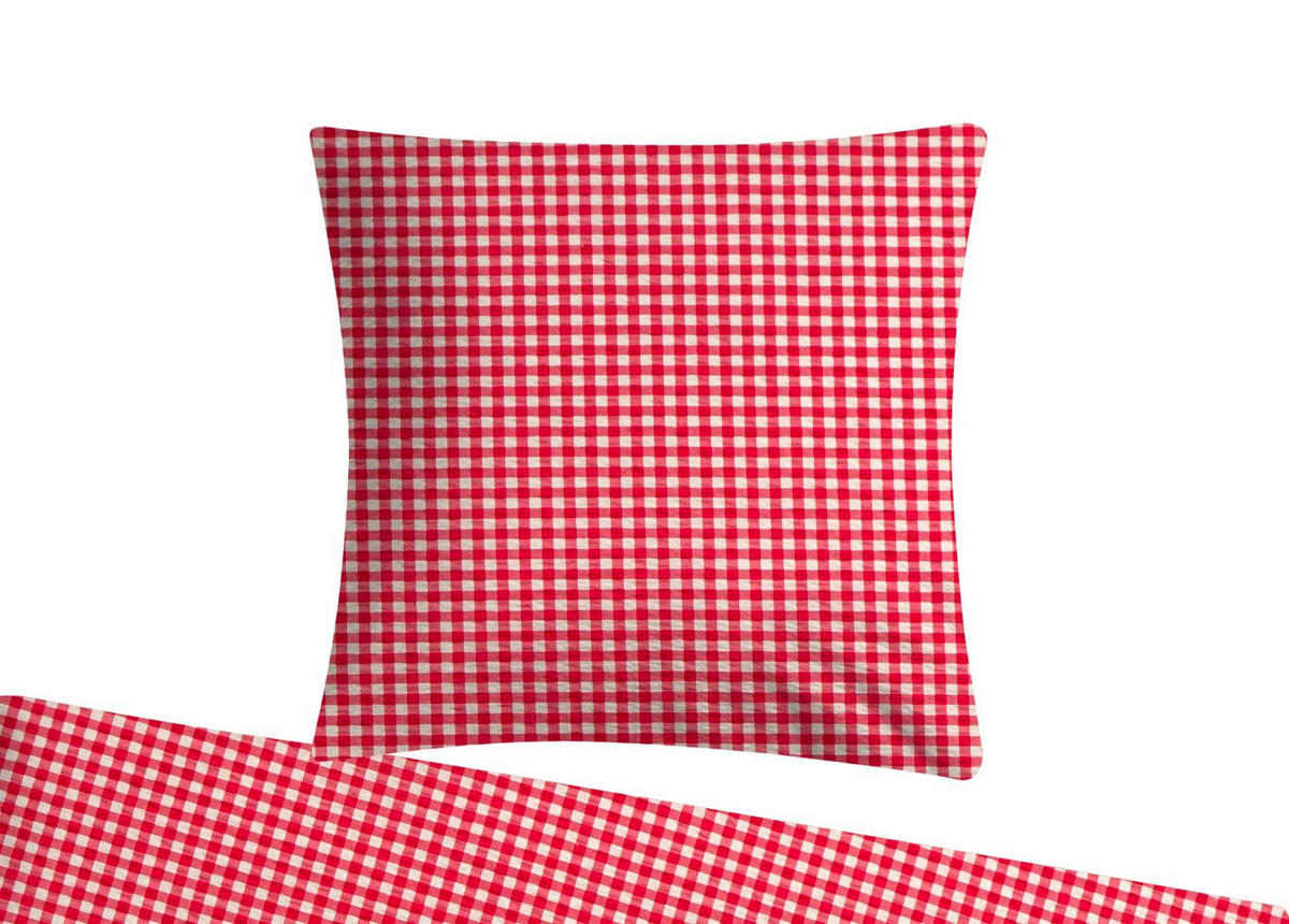 SEERSUCKER-BETTWÄSCHE 155x220 Kariert Sommer Bettbezug Bügelfrei aus 100% Baumwolle, Bettbezüge Karo Muster Rot - Weiß, Textil (155/220cm) - Carpe Sonno